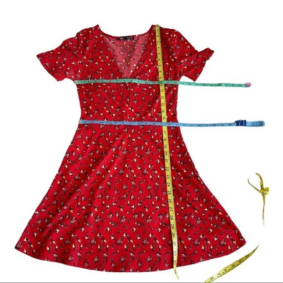 Zara Red Floral Print Skater Dress S 1971305022 Spring Summer Casual Cool - Picture 5 of 7
